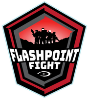 Logo of 'Flashpoint Fight' with silhouette of people and red background
