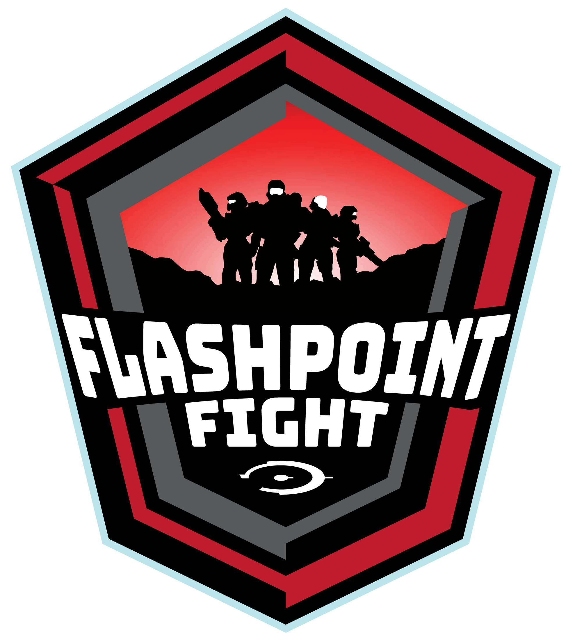 Logo of 'Flashpoint Fight' with silhouette of people and red background