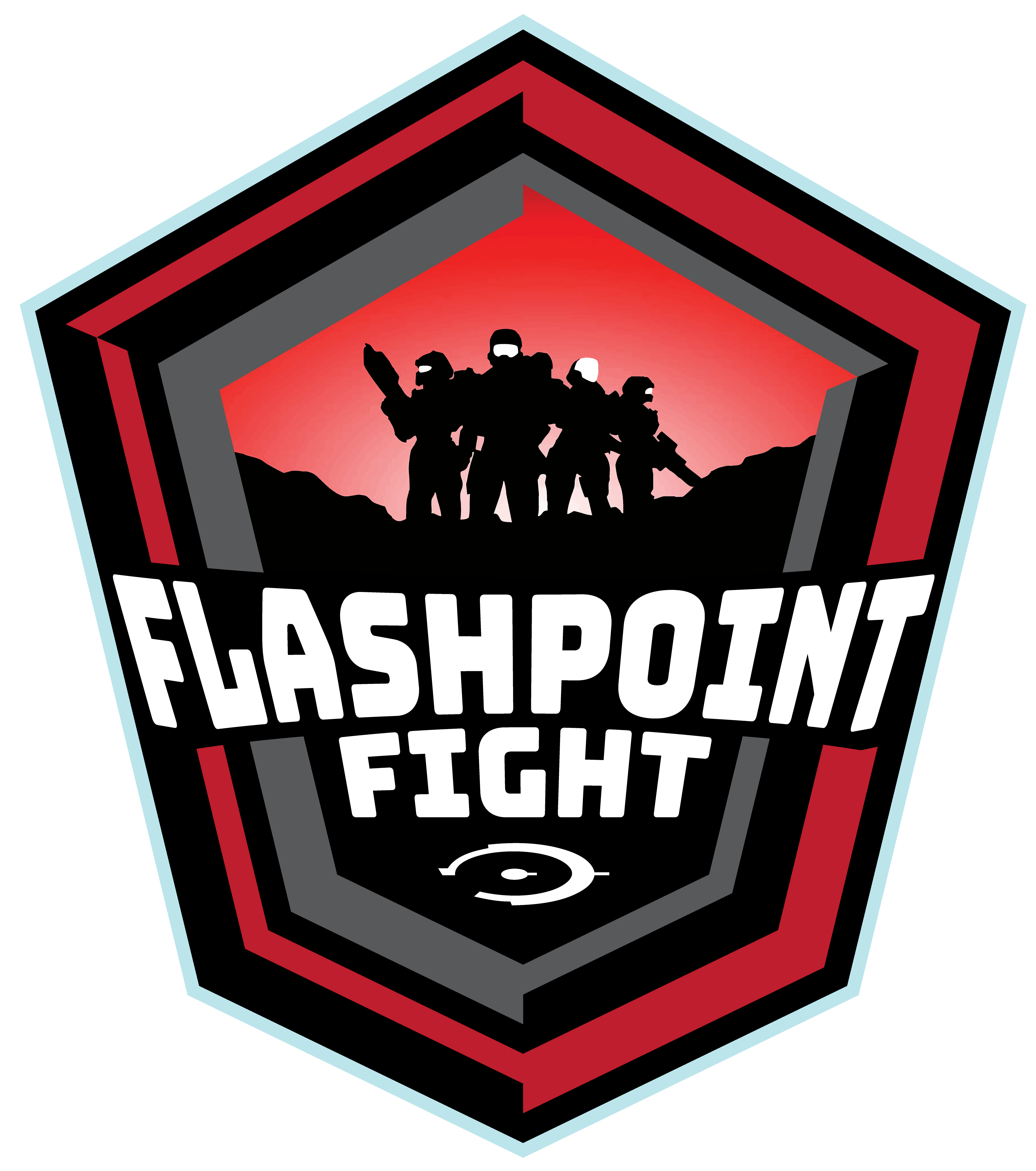 Logo of 'Flashpoint Fight' with silhouette of people and red background